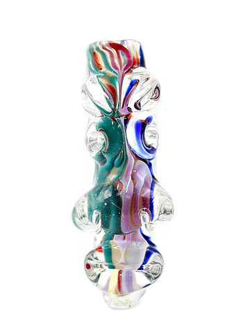 Three Trees Glass - Inside Out Canework Multi Colored Chillum with Clear Face and Horn Accents (3.5