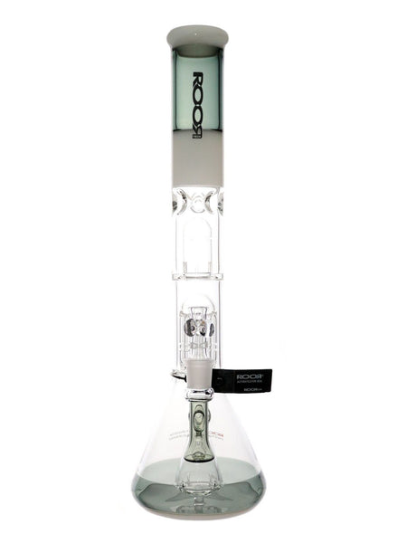 RooR Tech Fixed Beaker - Smokey Grey & White With 10 Arm Tree Perc Front