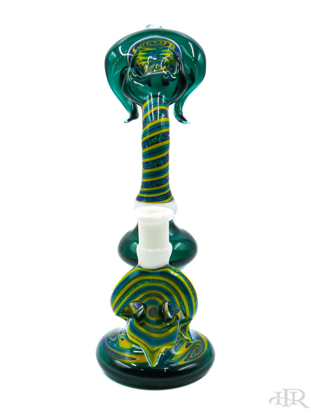 E-Stex Glass - Emerald Dichro on YGB Teal Horned Wig-Wag Rig (9")