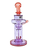 Mav Glass Monterey Waffle Mini Recycler 8" Height Ruby Red and Purple Coloring Klein Recycler Table Top Base Thick glass thick joint Maria splashguard Mav logo maverick glass recycler
