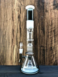RooR Tech Fixed Beaker - Smokey Grey & White With 10 Arm Tree Perc (17")