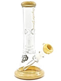 Crystal Glass Colored Mouthpiece and Base and Bowl Logo Double Showerhead Ice Catcher Yellow