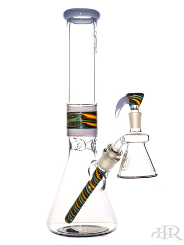 OJ Flame - Worked Beaker With Matching Diffuser, Horned Slide, and Dry Ash Catcher (14