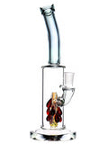 Clear glass water pipe with a colorful interior on a white background