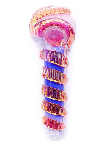 B. Genius Glass - Fumed Snake Spiral Wrapped on Purple White Frit Spoon Hand Pipe (4