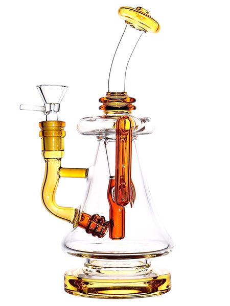 Glass rig with incycler and recycler function available for sale at High Roller Smoke in Lakewood, Colorado. 