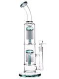 Glass straight tube water pipe with double tree percs and a bent neck available for sale at High Roller Smoke in Lakewood, Colorado. 