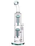 Glass straight tube water pipe with double tree percs and a bent neck available for sale at High Roller Smoke in Lakewood, Colorado. 