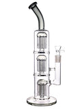 Glass straight tube with triple tree percs and a bent neck available for sale at High Roller Smoke in Lakewood, Colorado. 
