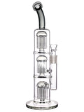 Glass straight tube with triple tree percs and a bent neck available for sale at High Roller Smoke in Lakewood, Colorado. 