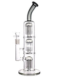 Glass straight tube with triple tree percs and a bent neck available for sale at High Roller Smoke in Lakewood, Colorado. 