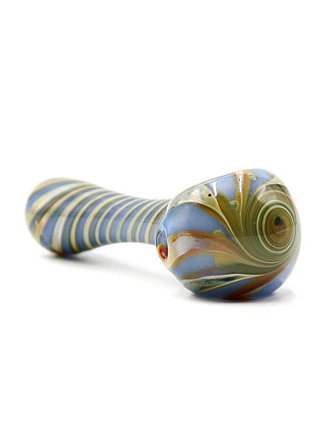 Bonnie and Fryde Glass - Left-handed Fumed Periwinkle Swirl Hand Pipe Spoon (4.5