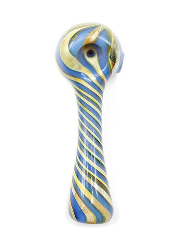 Bonnie and Fryde Glass - Left-handed Fumed Periwinkle Swirl Hand Pipe Spoon (4.5