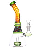Glass dab rig with bubbletrap fuming and wig wag designs available for sale at High Roller Smoke in Lakewood, Colorado. 