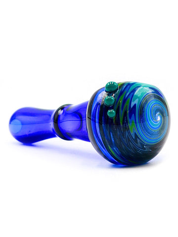 CRG Glass - Clear Cobalt Wig Wag Cap Spoon Hand Pipe (4.5