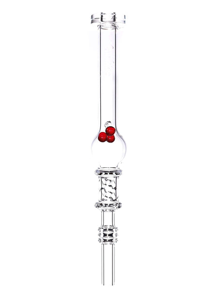 Cookies Glass clear quartz honey twist dab straw nectar collector with red pearls, available for sale at High Roller Smoke in Lakewood, Colorado.