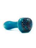 Curtis T Glass - Blue Frit Wig Wag Head Spoon Hand Pipe (4")