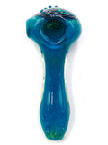 Curtis T Glass - Blue Frit Wig Wag Head Spoon Hand Pipe (4")