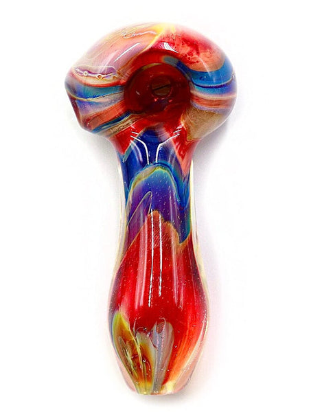 Curtis T Glass - Fully Fumed Red and Blue Hand Pipe Spoon (3.5")