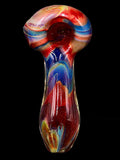 Curtis T Glass - Fully Fumed Red and Blue Hand Pipe Spoon (3.5")