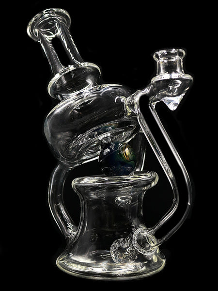 Donjah Glass - Clear Recycler with 5-Hole Perc and Center Marble (6")