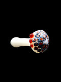 Donjah Glass - White Hand Pipe Spoon with Orange and Black Dotstacks (4")