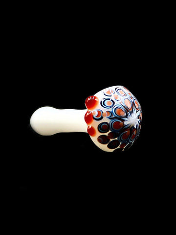Donjah Glass - White Hand Pipe Spoon with Orange and Black Dotstacks (4