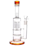 High Roller Smoke Clear double chamber glass smoking water pipe straight tube with honeycomb perc, tree perch and clear color accents on base and neck on a white background
