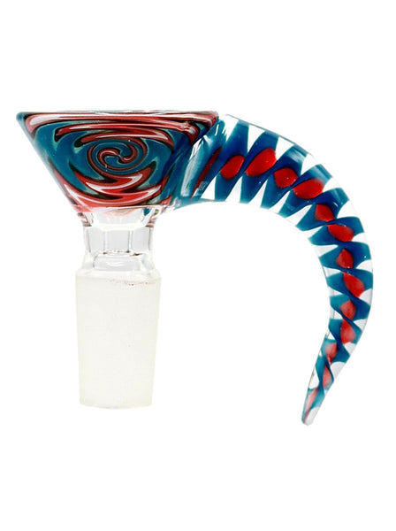 Wig Wag glass flower bowl slide with colors red and blue in size 14mm male