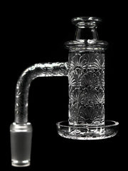 Etched quartz banger terp slurped size 14mm male with pillar, pearl, and cap