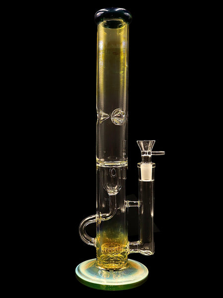 16.5 inches tall glass water pipe with fuming throughout, and featuring a showerhead perc with recycling function. 