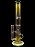 Glass water pipe straight tube with fuming throughout, a showerhead perc, and recycling function, available for sale at High Roller Smoke in Lakewood, Colorado. 