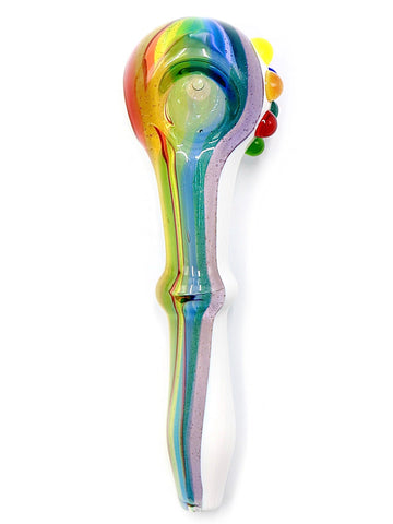 G Wiz Glass - Milky White Striped Rainbow Road Spoon Hand Pipe (6