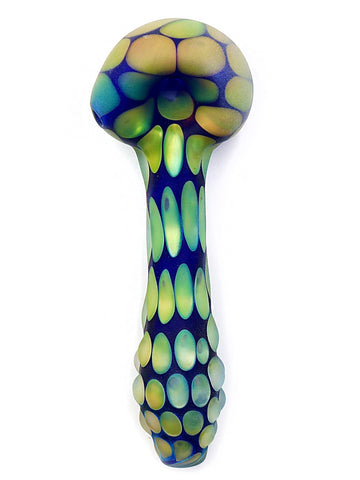 Lone Oak Glass - Textured Fumed Patterns on Sandblasted Cobalt Spoon Hand Pipe (5.5