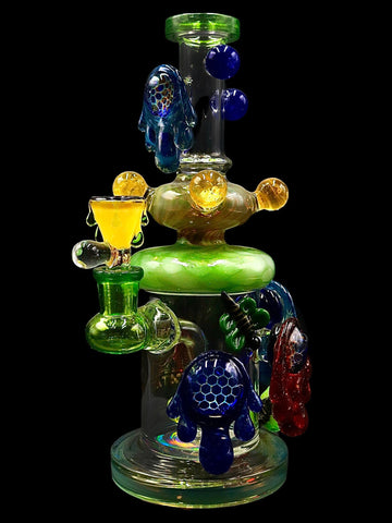 Lookah Tataoo Glass - Heavy Beehive Showerhead Perc Rig With Multiple Pendants (10