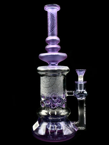 Lookah Tataoo Glass - Purple Sandblasted Flower Pattern with Pinwheel Stack (13