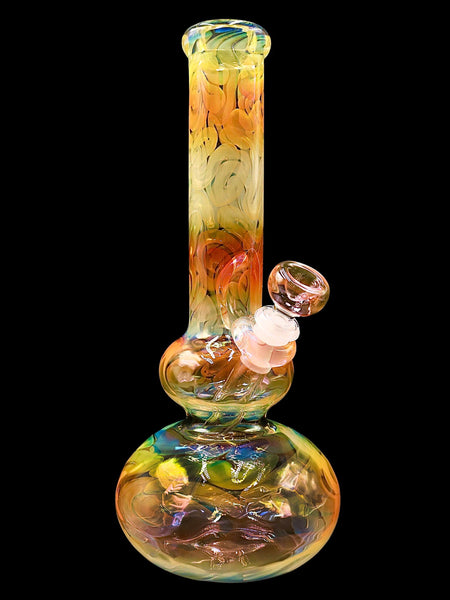 Mary Jane's Glass Studio - Fully Gold Fumed Double Bubble Beaker Bong (11")