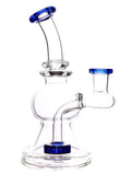 Right: Clear mini ball rig glass water pipe featuring a showerhead perc, available for sale at High Roller Smoke in Lakewood, Colorado. 