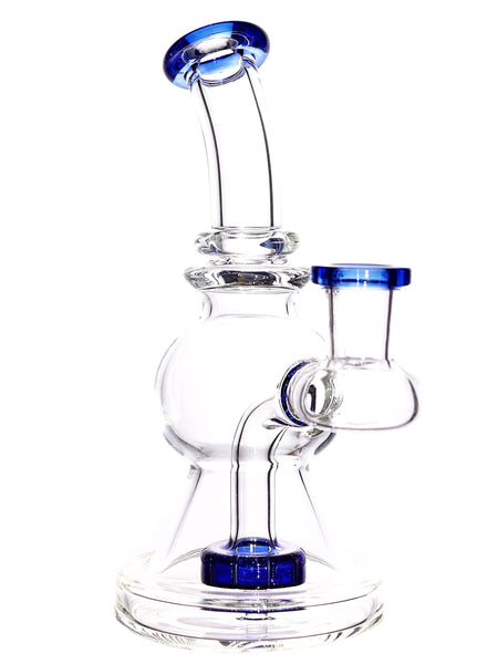 Front: Clear mini ball rig glass water pipe featuring a showerhead perc, available for sale at High Roller Smoke in Lakewood, Colorado. 