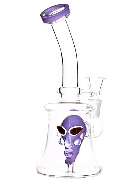 Alien face perc in glass water rig available for sale at High Roller Smoke in Lakewood, Colorado. 