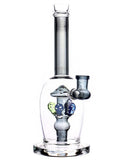 Glass water pipe straight tube with mushroom percs available for sale at High Roller Smoke in Lakewood, Colorado. 