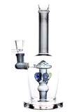 Glass water pipe straight tube with mushroom percs available for sale at High Roller Smoke in Lakewood, Colorado. 