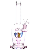 Glass water pipe straight tube with mushroom percs available for sale at High Roller Smoke in Lakewood, Colorado. 