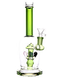 Glass water pipe straight tube with mushroom percs available for sale at High Roller Smoke in Lakewood, Colorado. 