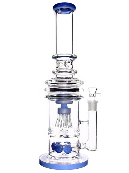 Glass straight tube with mushroom jellyfish perc available for sale at High Roller Smoke in Lakewood, Colorado. 