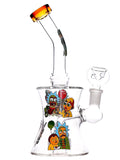 Clear glass water pipe rig with Rick and Morty decals available for sale at High Roller Smoke in Lakewood, Colorado. 