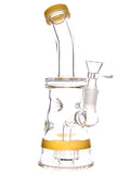 Glass rig with showerhead perc and rumble splash guards available for sale at High Roller Smoke in Lakewood, Colorado. 