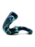 Simple Glass - Blue and White Swirl Elongated Sherlock with Encased Opal (5")
