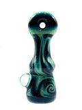 Simple Glass - Blue Green Black Fully Worked Chillum with Encased Opal (3.25")