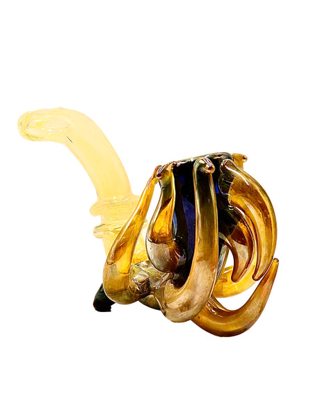 Glass hand pipe dry sherlock with fumed horns available for sale at High Roller Smoke in Lakewood, Colorado. 